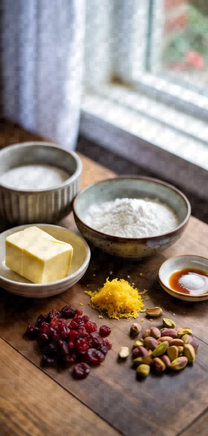 Ingredients photo for Cranberry Pistachio Shortbread Cookies Recipe