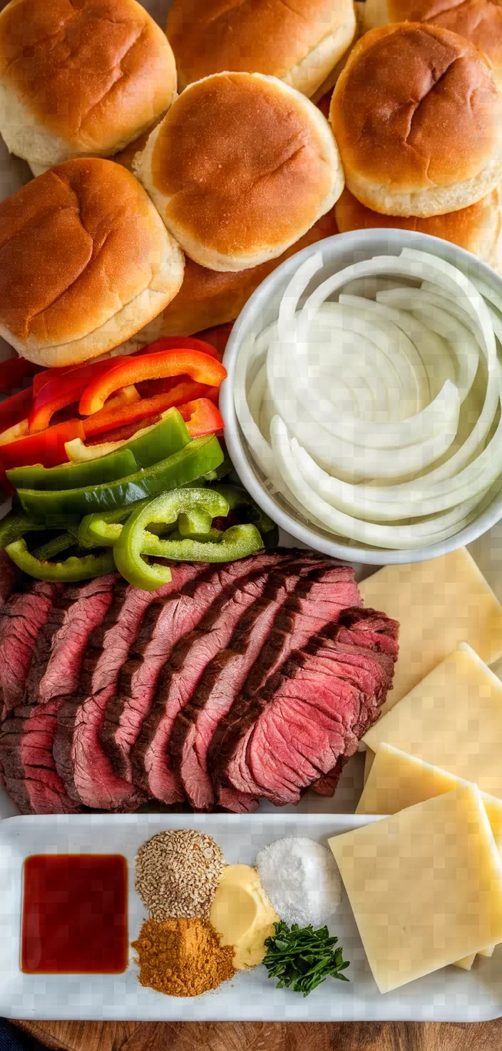 Ingredients photo for Easy Philly Cheesesteak Sliders Recipe
