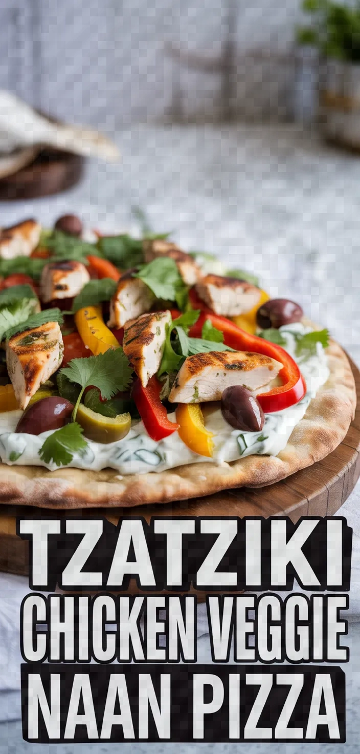 A photo of Tzatziki Chicken Veggie Naan Pizza Recipe
