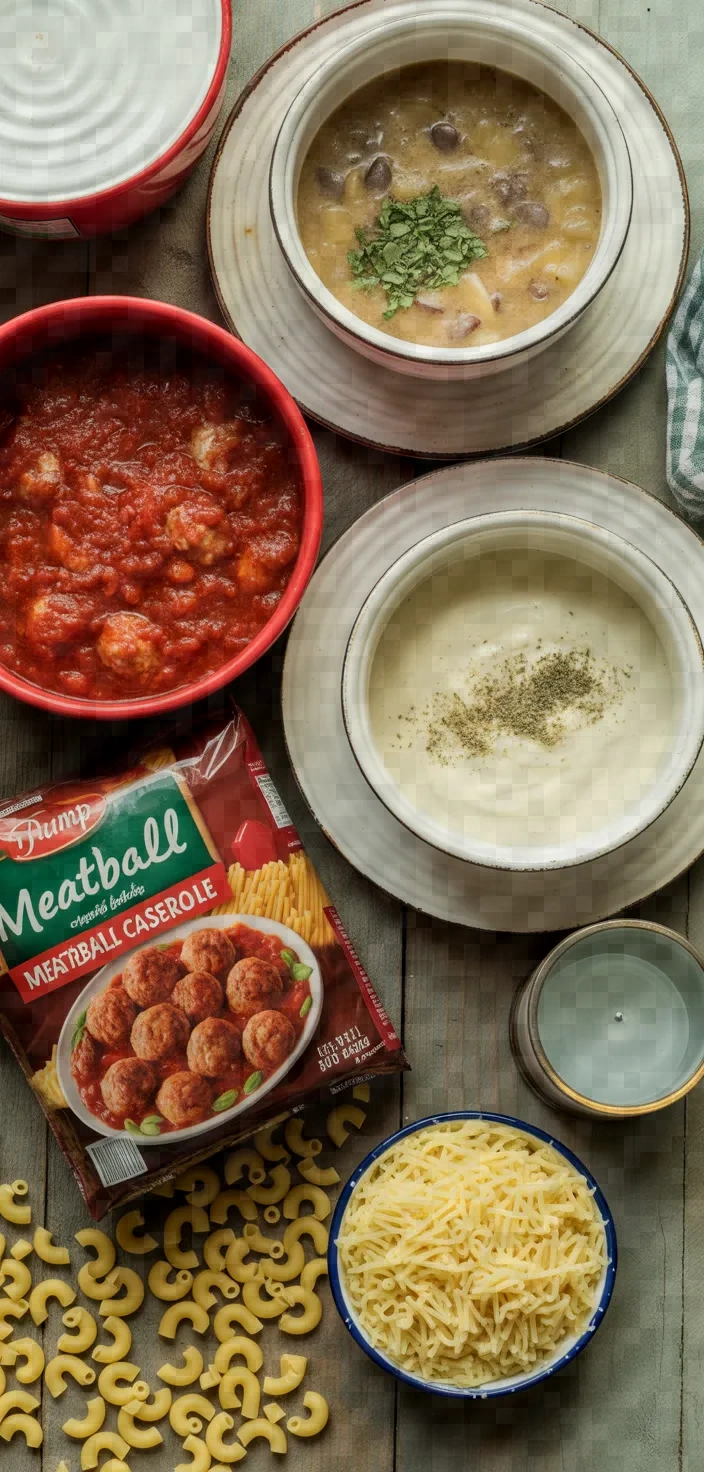 Ingredients photo for Dump And Bake Meatball Casserole Recipe