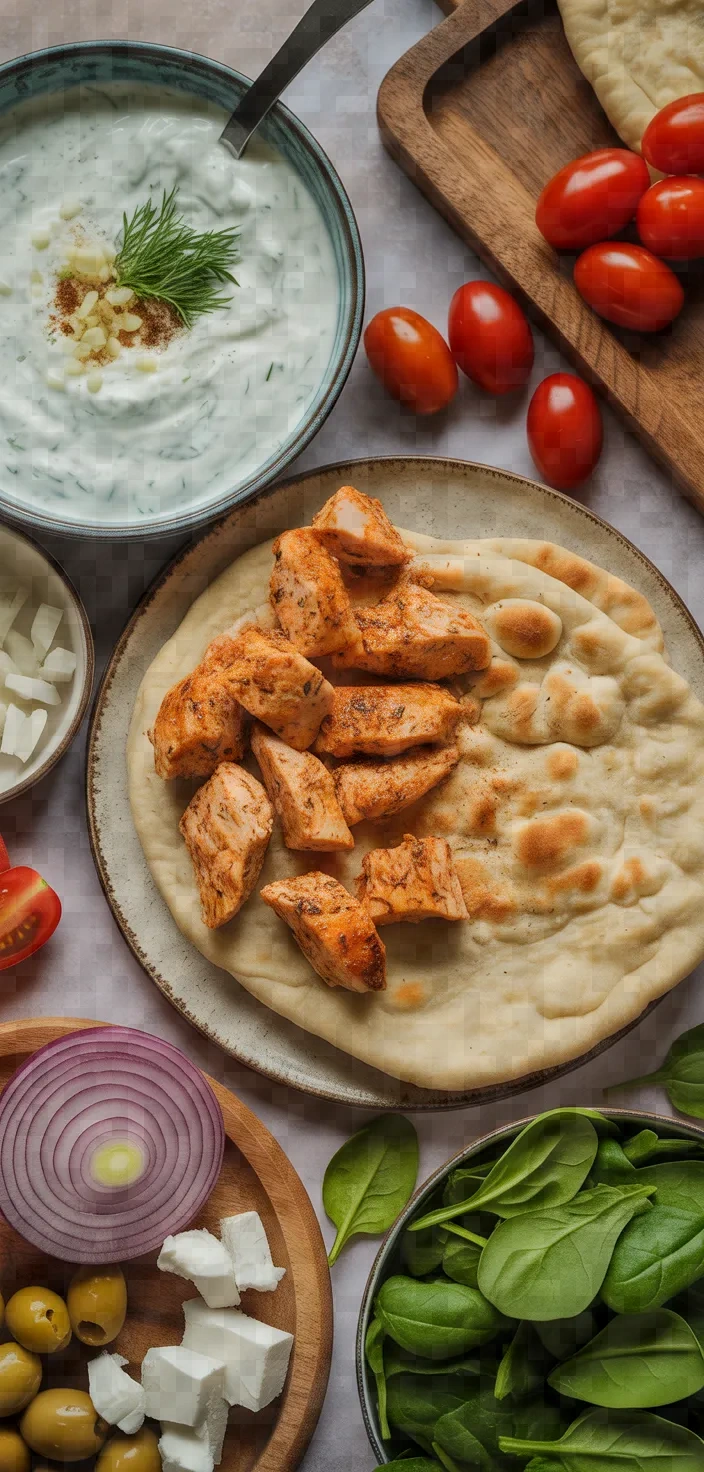 Ingredients photo for Tzatziki Chicken Veggie Naan Pizza Recipe